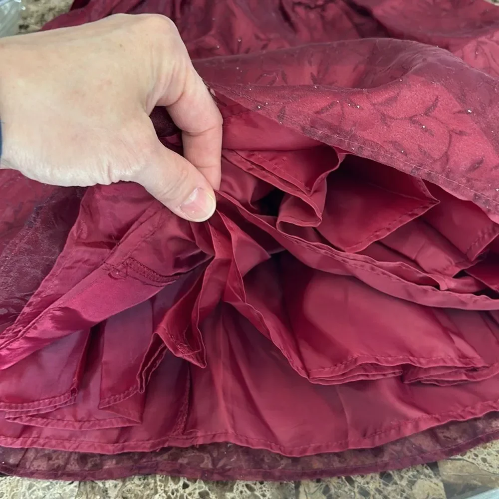 Perfectly Dressed Infant Girls Burgundy Red Lined Lace Overlay Formal Dress 24M
